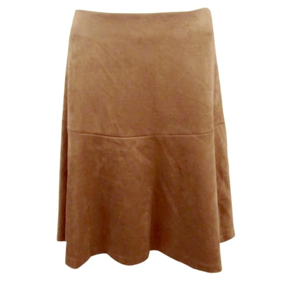 TOMMY HILFIGER Suede Swing A-Line Skirt, Tan, Size: 4 (CLOS)